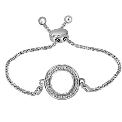 Sterling Silver Womens Round Diamond Circle Shape Bolo Bracelet 1/20 Cttw