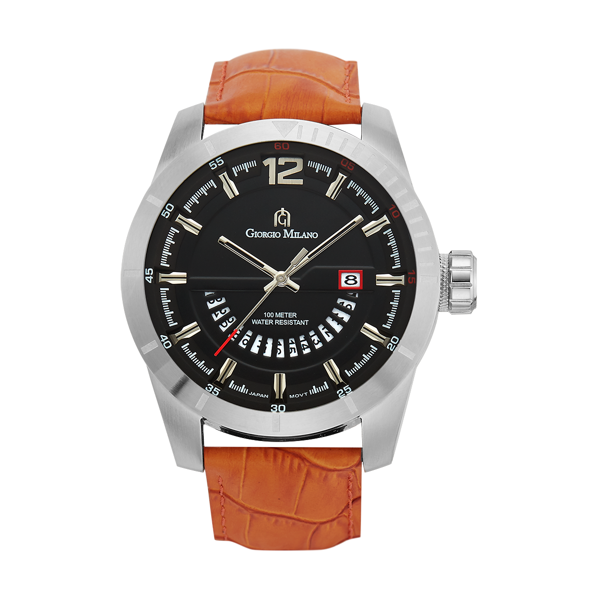 MONTE-Men's Giorgio Milano Stainless Steel with Genuine Brown Leather Straps