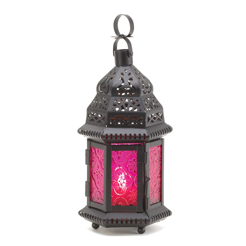 Dark Pink Glass Candle Lantern