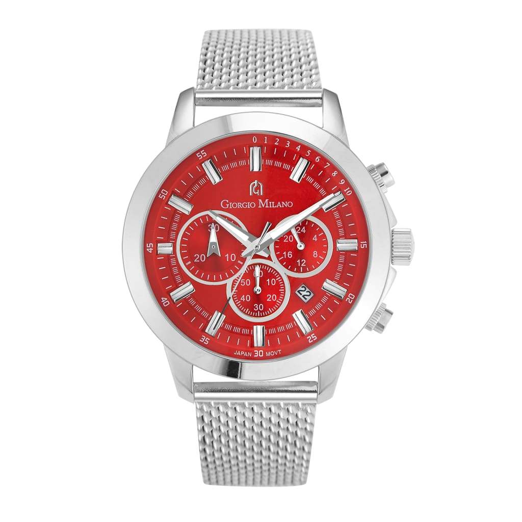 SANTE - Men's Giorgio Milano Stainless Steel Two - Tone Watch with Red Dial and Mesh Band