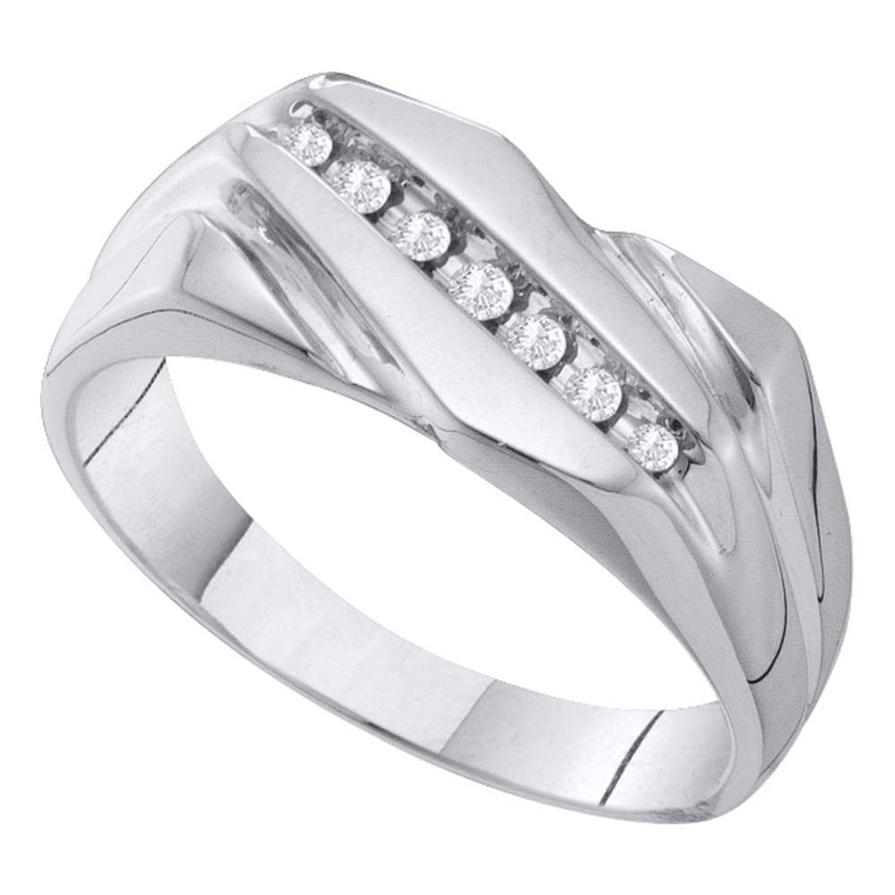 10k White Gold Mens Round Diamond Band Wedding Anniversary Ring 1/8 Cttw