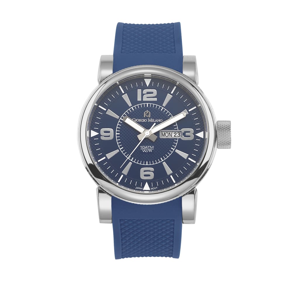 VINCENZO - Men's Giorgio Milano Stainless Steel with Blue Dial and Rubber Strap