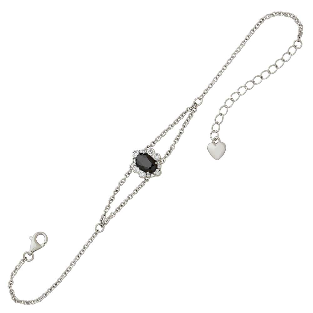 Silver Rosette Design Bracelet with Oval Black CZ