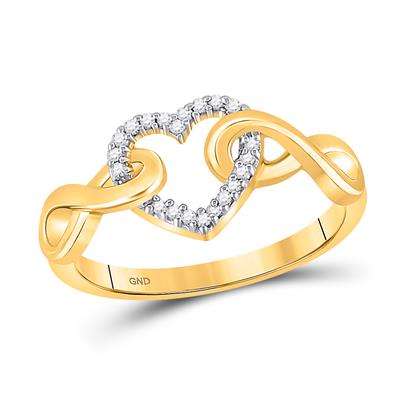 10k Yellow Gold Womens Round Diamond Infinity Twist Heart Ring 1/10 Cttw