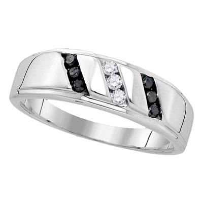 Sterling Silver Mens Round Black Color Enhanced Diamond Wedding Ring 1/4 Ctw