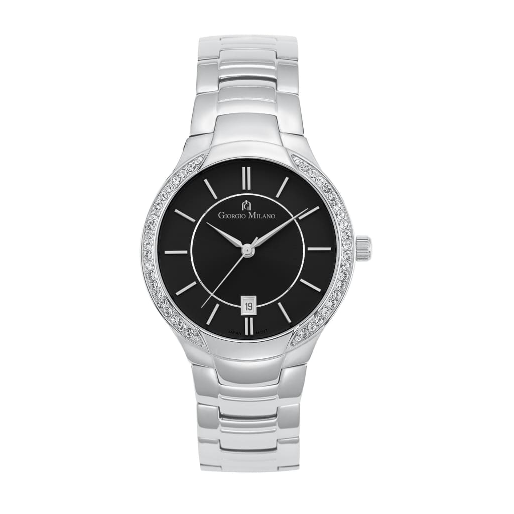 OLYMPIA - Women's Giorgio Milano Stainless Steel Watch with Black Dial and Swarovski Crystals