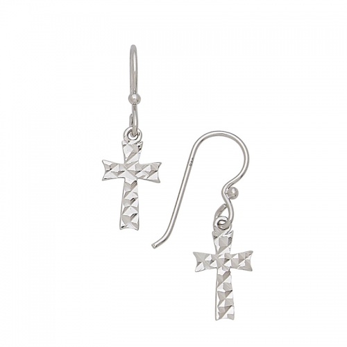 Silver Diamond Cut Cross Dangle Earrings