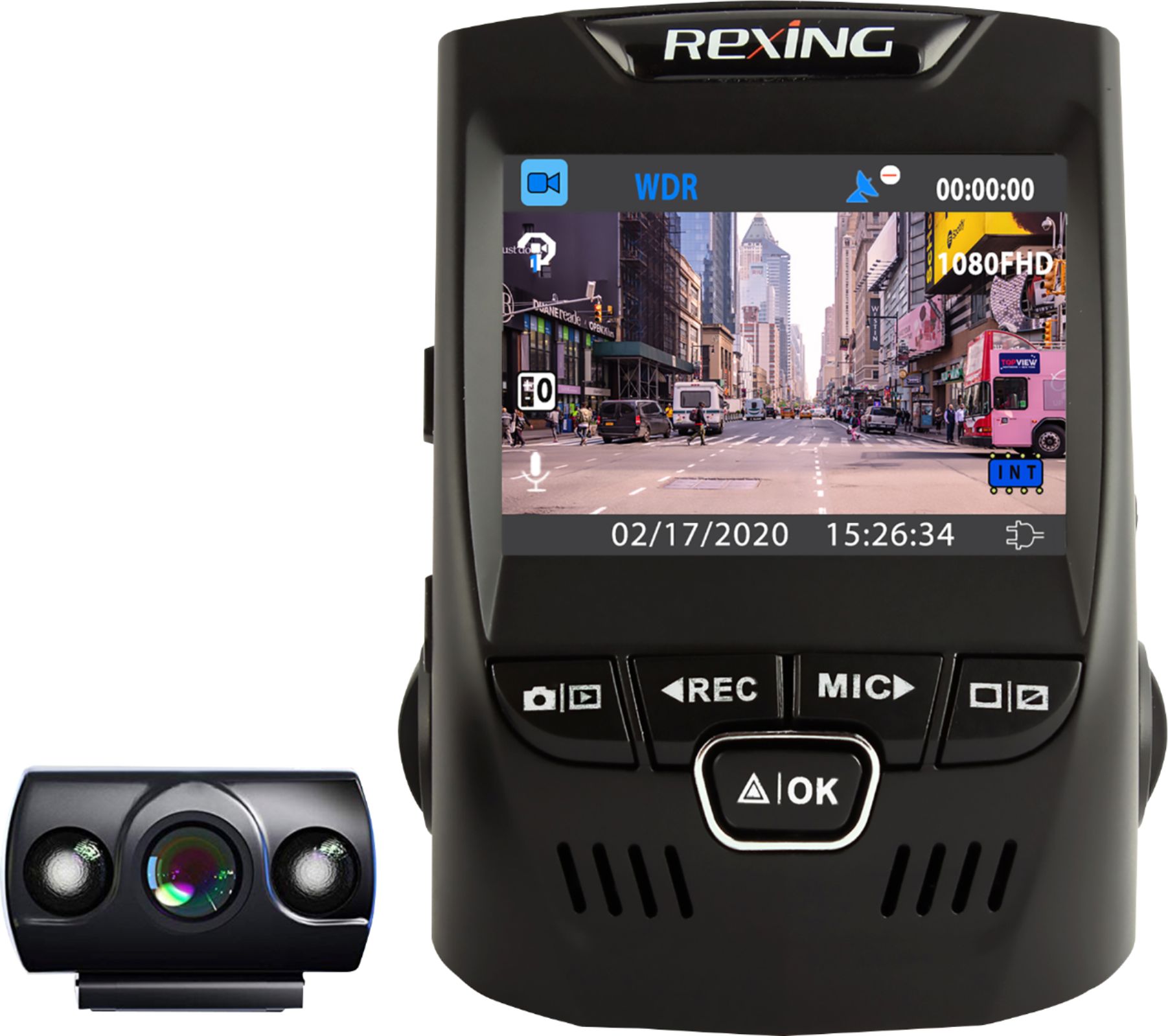Rexing - V1P Plus Front and Rear Dash Cam - Black