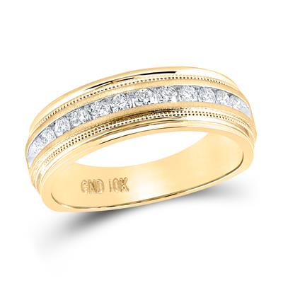 10k Yellow Gold Round Diamond Wedding Single Row Band Ring 1/2 Cttw