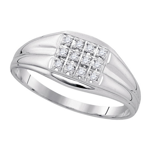 Sterling Silver Round Diamond Square Cluster Ring 1/8 Cttw