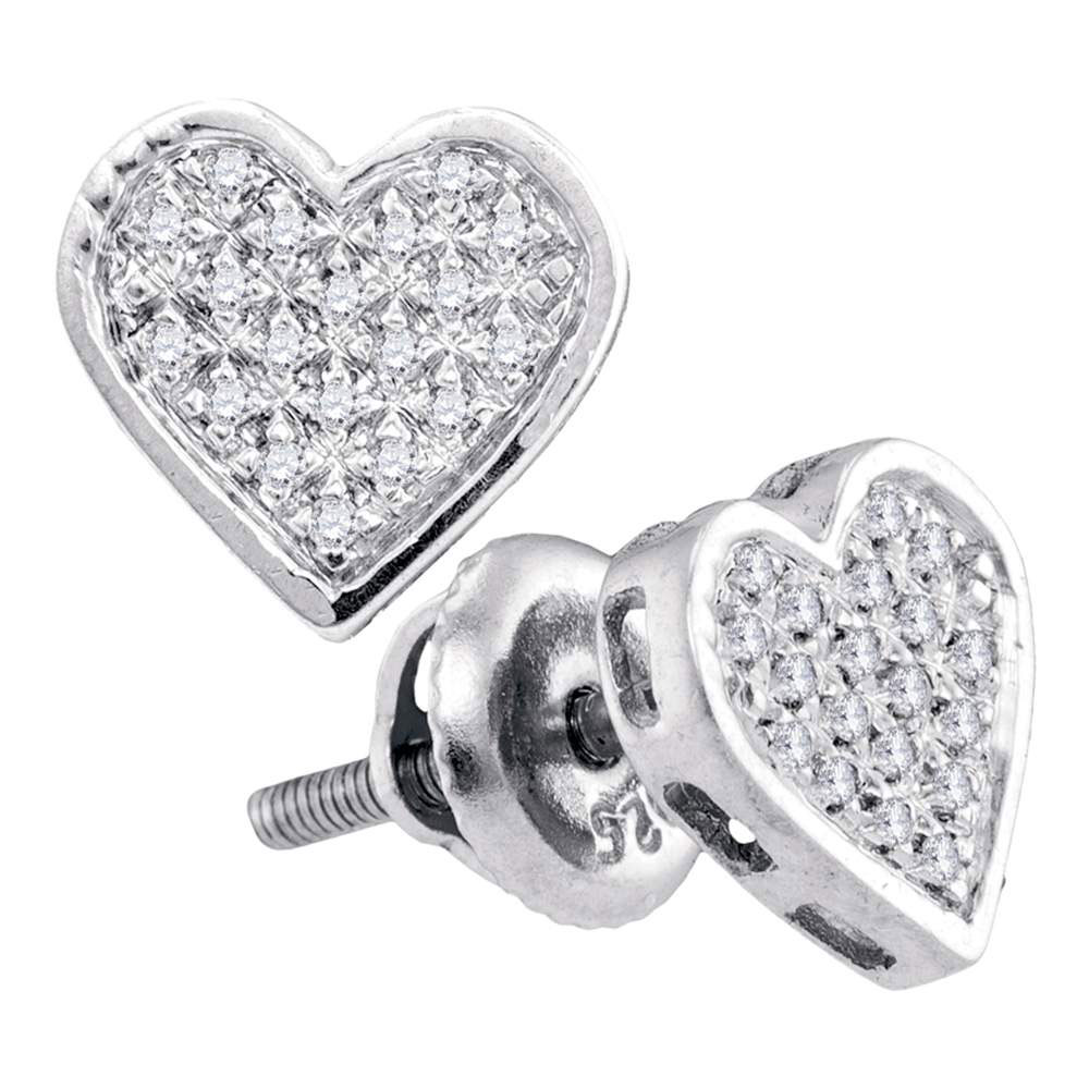 Sterling Silver Womens Round Diamond Heart Cluster Screwback Stud Earrings 1/10 Cttw