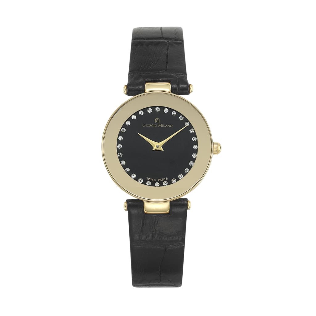 PALMIRA - Women's Giorgio Milano Stainless Steel IP Gold with Black Leather Strap