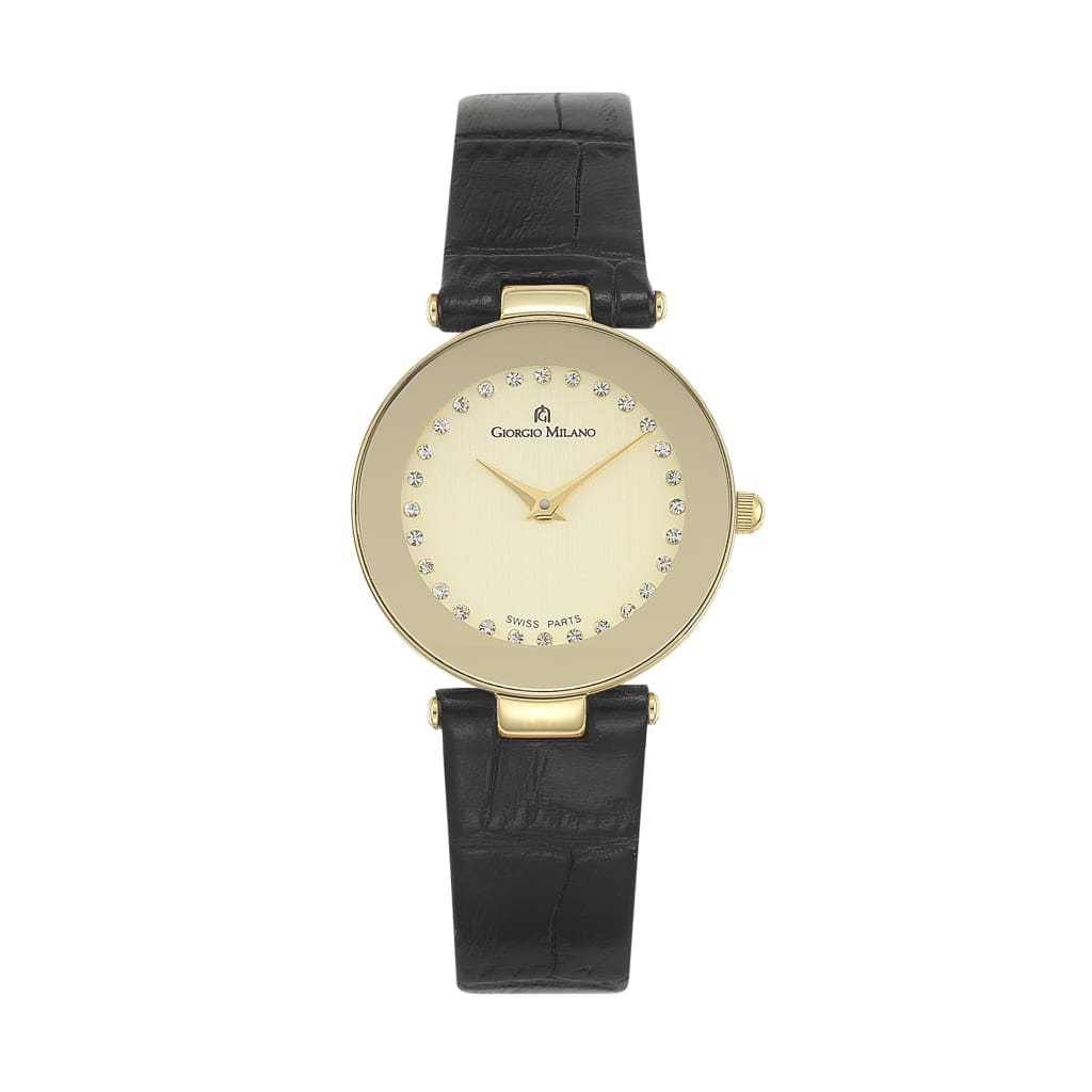 PALMIRA-Women's Giorgio Milano Stainless Steel Gold with Black Leather Strap