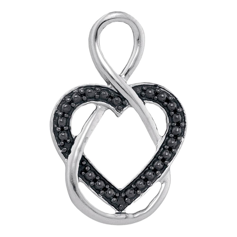 Sterling Silver Womens Round Black Color Enhanced Diamond Heart Infinity Pendant 1/10 Cttw