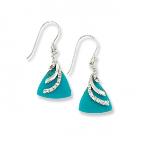 Silver Imitation Triangle Turquoise Earrings