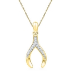 10k Yellow Gold Round Diamond Womens Wishbone Lucky Pendant 1/20 Cttw
