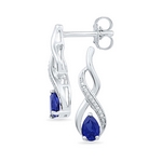 Sterling Silver Womens Pear Lab-Created Blue Sapphire Diamond Stud Earrings 1/20 Cttw