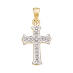 10kt Yellow Gold Womens Round Diamond Small Scalloped Cross Religious Pendant 1/12 Cttw