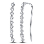 10kt White Gold Womens Round Diamond Climber Earrings 1/20 Cttw