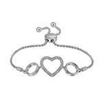 Sterling Silver Womens Round Diamond Heart Bolo Bracelet 1/20 Cttw