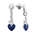 Sterling Silver Womens Round Blue Color Enhanced Diamond Heart Screwback Dangle Earrings 1/5 Cttw