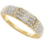 10k Yellow Gold Round Diamond Simple Striped Band Ring 1/10 Cttw