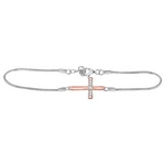 Sterling Silver Round Diamond Sideways Cross Bracelet 1/20 Cttw