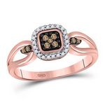 10k Rose Gold Round Brown Diamond Square Cluster Ring 1/8 Cttw