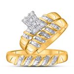 10kt Yellow Gold His Hers Round Diamond Cluster Matching Bridal Wedding Ring Set