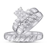 10k White Gold His Hers Round Diamond Cluster Matching Bridal Wedding Ring Set 1/10 Cttw
