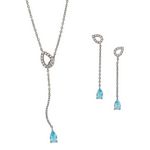 Silver Fixed Lariat Style Set with Genuine White and Sky Blue Topaz