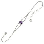 Silver Rosette Design Bracelet with Oval Amethyst CZ