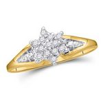10k Yellow Gold Womens Round Diamond Star Cluster Fashion Ring 1/10 Ctw