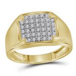10k Yellow Gold Mens Round Pave-set Diamond Square Cluster Ring 1/4 Cttw