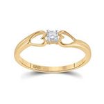 10k Yellow Gold Womens Round Diamond Solitaire Heart Promise Bridal Ring 1/10 Cttw