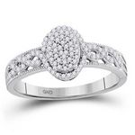 10k White Gold Round Diamond Oval Cluster Milgrain Twist Bridal Ring 1/4 Cttw