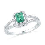 10k White Gold Lab-Created Emerald Solitaire Diamond Split-shank Ring 1-1/2