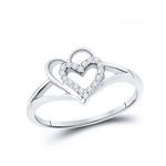10k White Gold Womens Round Diamond Double Nested Heart Fashion Ring 1/8 Cttw