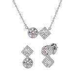 Silver Round and Princess Cut CZ Necklace and Earring Set
