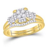 10k Yellow Gold Round Diamond Square Bridal Wedding Ring Set 3/8 Cttw