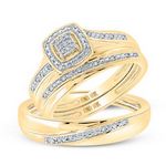 10k Yellow Gold Round Diamond Square Matching Wedding Ring Set 1/12 Cttw