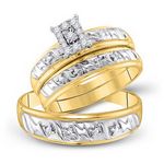 10k Yellow Gold Round Diamond Solitaire Matching Wedding Ring Set 1/10 Cttw