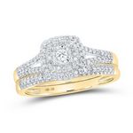 10k Yellow Gold Round Diamond Halo Bridal Wedding Ring Set 1/4 Cttw
