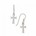 Silver Diamond Cut Cross Dangle Earrings