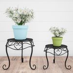 Set of 2 Indoor/Outdoor Nesting Wrought Iron Inspired Metal Round Decorative Potted Plant Display