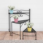 3-Tier Indoor or Outdoor Folding Spiral Stairs Wrought Iron with Staggered Shelves by Nature Spring
