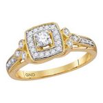 10k Yellow Gold Round Diamond Round Halo Bridal Engagement Ring 1/3 Cttw