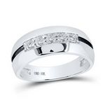 10k White Gold Round Diamond Wedding Black Groove Band Ring 1/2 Cttw
