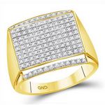 10k Yellow Gold Round Diamond Rectangle Cluster Ring 3/8 Cttw