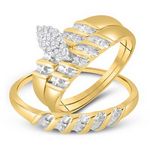 10k Yellow Gold Round Diamond Cluster Matching - Wedding Ring Set 1/10 Cttw
